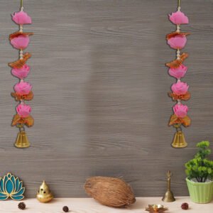 Pink  & Golden Hanging Toran with Golden Bell (Set of 2)